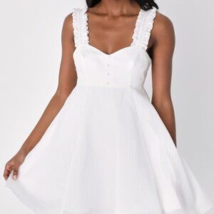 Size S - Lulus - Effortlessly Darling White Tie-back Ruffled Mini Dress